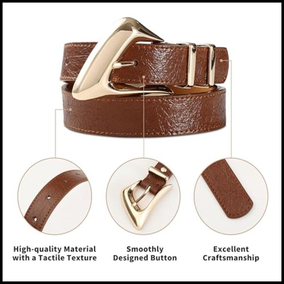 Fashion Leather Waist Belt with Gold Buckle for Jeans Pants main image 7